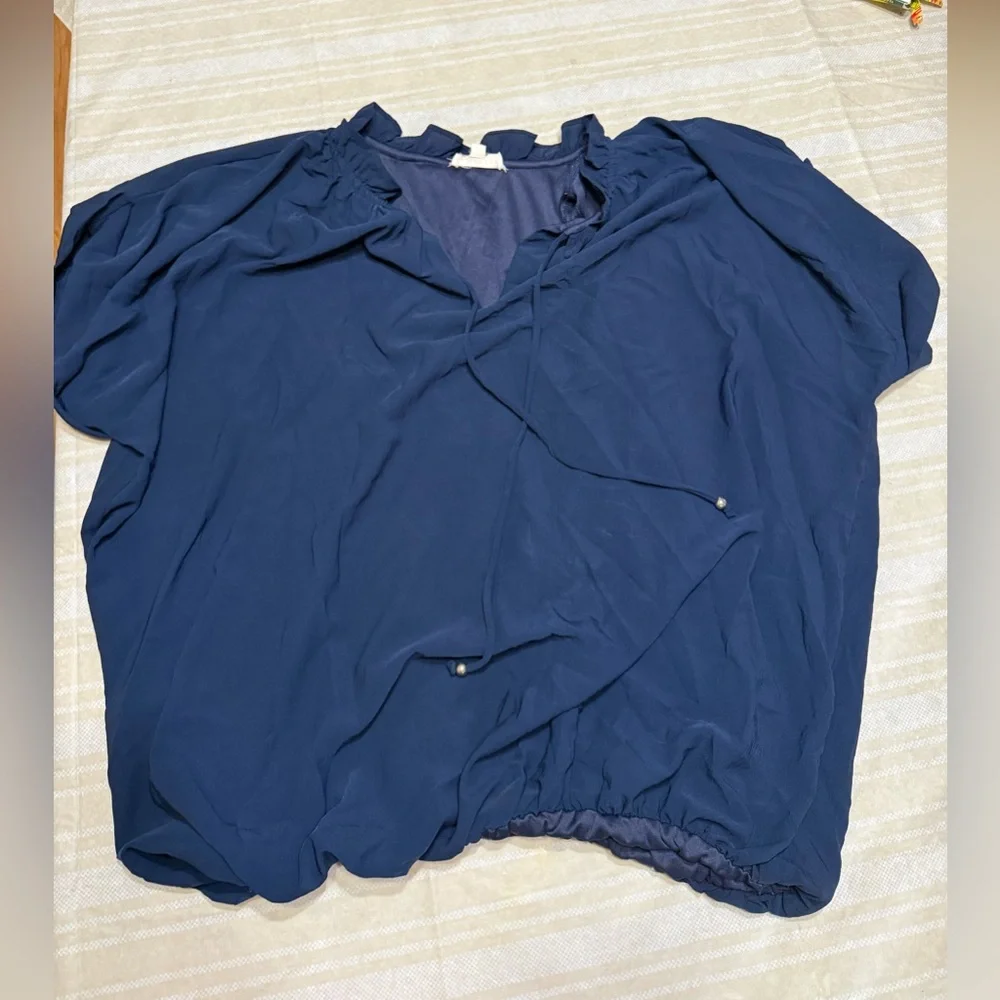 Seven7 Deep Blue Ruffle Top - Picture 1 of 4